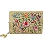 Silky Embroidered Brocade Jewelry Travel Organizer Roll Pouch - Champagne Gold