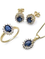 5.10 ct. t.w. Genuine Blue Sapphire & White Topaz 14k Gold Plated Silver Set
