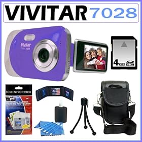 Vivitar ViviCam iTwist 7028 Digital Camera in Blue + 4GB Accessory Kit