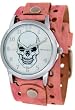 Nemesis # PVT921W Unisex Pink Leather Band with Round Skull Watch Case
