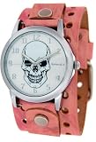 Nemesis # PVT921W Unisex Pink Leather Band with Round Skull Watch Case