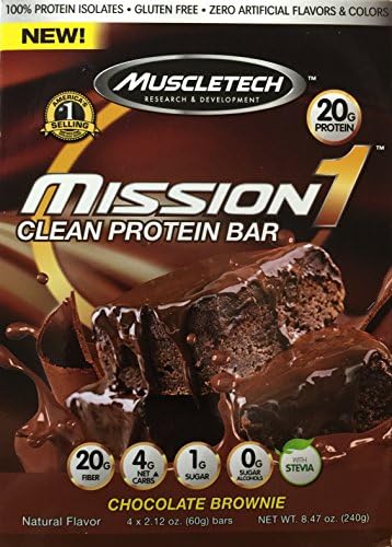 Mission1 Clean Protein Bar, Chocolate Brownie, 4 x 2.12 oz bars