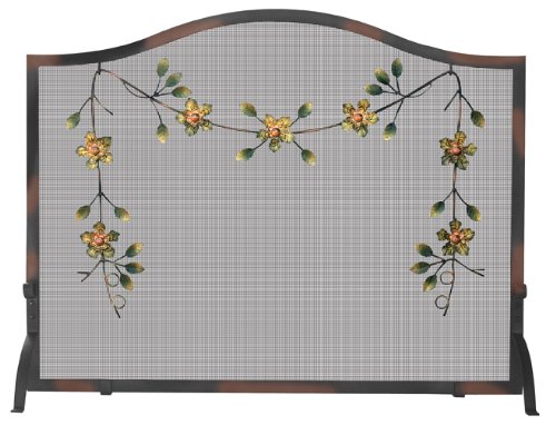 Uniflame S-6225 Single Panel Burnished Bronze Finish Screen with Decorative Flowers
