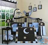 Review GEENNY CRIB-CF-201 / GEENNY Designs Brown Blue Star & Moon 13-PCS CRIB BEDDING SET