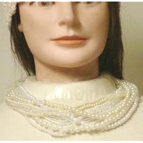 Multi Strand Small Simulated Ivory Pearl and Other Beads Short Chain Necklace and Earrings for...