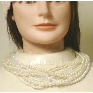 Multi Strand Small Simulated Ivory Pearl and Other Beads Short Chain Necklace and Earrings for...