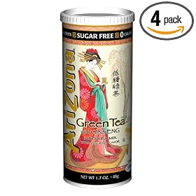 AriZona Sugar Free Green Tea with Ginseng Iced Tea Mix, 1.7-Ounce Tubs in Canister (Pack of 4)