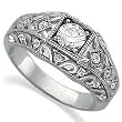 14Kt White Gold Vintage Style Diamond Wedding Ring (Center stone is not included)