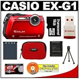 Casio Exilim EX-G1 Endurance Shockproof / Waterproof Digital Camera (Red) + 16GB Card + Battery + Case + Accessory Kit