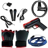 GTMax Dual Wired Microphone set + Move Shoot Gun + 2 In 1 Steering Wheel +  ....