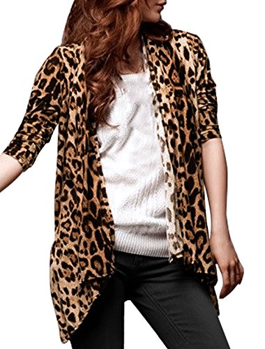 Allegra K Women Long Sleeves Open Front Leopard Prints Cardigan