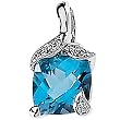 14K White Gold Swiss Blue Topaz and Diamond Pendant