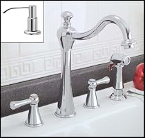 Chrome Kitchen Faucet with Sprayer and Soap Pump - Two Lever Handled