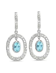 Duo Oval, Vintage Diamond Earrings In 18K White Gold With A 0.75 ct. Genuine aquamarine Center Stone.