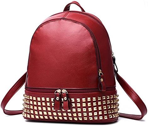 Generic Girls/Women Fashion Rivet PU Leather Backpack School Bag Rucksack (Red)