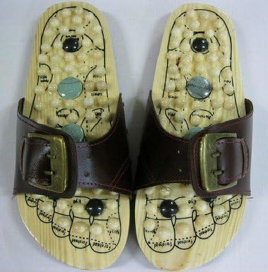 Width Adjustable Slipper Foot Massager for Tired Feet, Wooden Shoes with Jade (8-10) Fits Men and Women