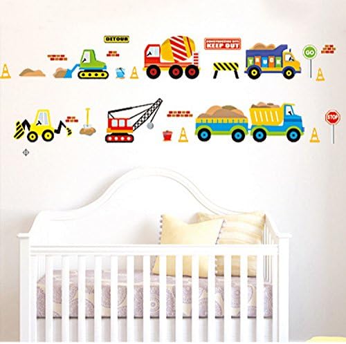 Possbay 700x500mm Cartoon Construction Site Truck Road Signs DIY Wall Decal Decor Sticker Kid Room