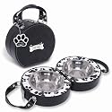 mudpie Pet Debossed Black Travel Kit with Feeding Bowls