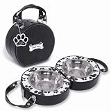 mudpie Pet Debossed Black Travel Kit with Feeding Bowls