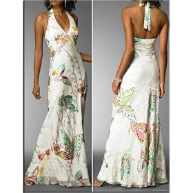 Luxus Seidenkleid im Butterfly Design weiss