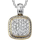 Dazzling Radiance: Designer Inspired Sterling Silver Cable Style Two-Tone Pave Diamond Pendant Necklace with CZ