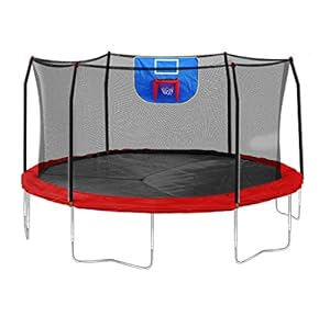 Skywalker Trampolines Jump N' Dunk Trampoline with Safety Enclosure and Basketball Hoop, Red, 15-Feet