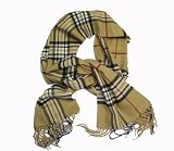 Camel, Black, White and red Plaid Scarf