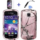 4 items Combo: Mini Stylus Pen + LCD Screen Protector Film + Case Opener + Pink Pine Tree Leaves Camouflage Outdoor Wildlife Design Rubberized Snap on Hard Shell Cover Faceplate Skin Phone Case for Straight Talk Samsung Galaxy Proclaim 720C SCH-S720C / Verizon Samsung Illusion i110