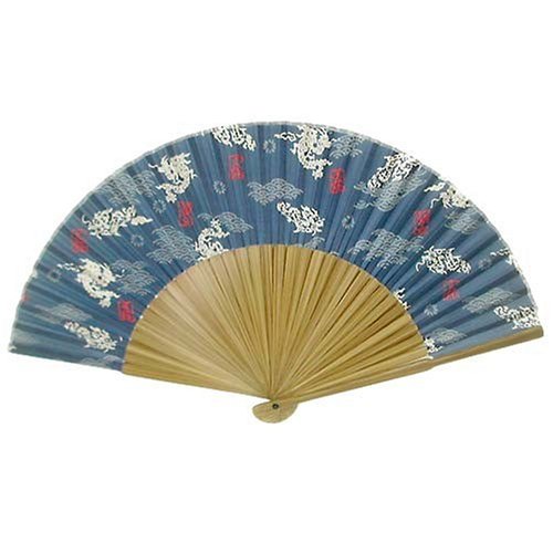 Japanese Silk Fan - Dragons & Clouds
