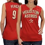 MLB Majestic Houston Astros #9 Hunter Pence Ladies Red Hey Batter Heathered Split-Neck Tank Top (Large)