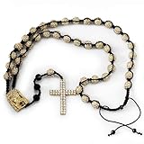 Shamballa Mens Hip Hop Style Forty Two Yellow Disco Ball Bead With White Cubic Zirconia & Three Black Faceted Crystal Beads Adjustable Rosary Chain With Religous Face