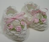 Baby Booties ~ Lace Crochet/White/Pink