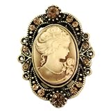 Medium Brown Cameo Brooch Pin Charm Classic Antique Bronze Tone Light Brown Stones Oval Ladies Women Fashion Jewelry Necklace Pendant Compatible
