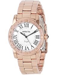 Invicta Womens 14375 Angel Silver Dial Diamond-Accented 18k Rose Gold Ion-Plated Stainless Steel Watch