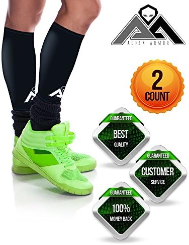 Shin Splint and Calf Compression Sleeve by Alien Armor® - True Graduated Compression. Improves Circulation and Prevents Strain and Fatigue. Men and Women's Leg Compression Sleeves. Designed For Cycling, Football, MMA, Running, Weight Training, Body Building, Crossfit Training and Ball Sports. Helps with Shin Splints. Includes Warranty and 2 Calf Compression Sleeves.