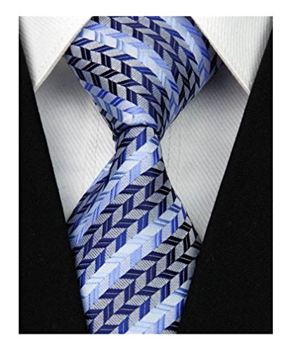 MINDENG New Men's Dark Blue Stripes Silver 100% Silk Necktie Classic Striped Tie