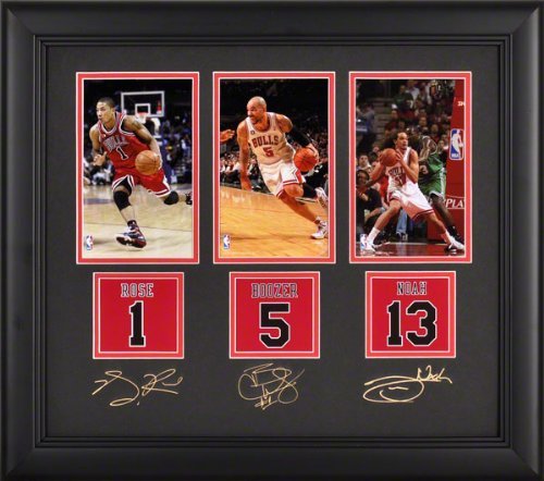 Chicago Bulls Framed Photographs | Details: Derrick Rose, Carlos Boozer, Joakim Noah, 4x6, Facsimile Signatures, Jersey Number Replica Miniatures