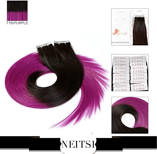 Neitsi 20" T1B/Purple# 100g 40pcs/lot Tape in Human Hair Weft Extension Straight Highlight Tape Glue Hair Weft