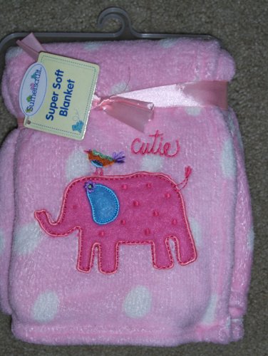 Sumersault ltd. Super Soft Blanket Pink w/ White Polka Dots & Embroidered Elephant Blanket