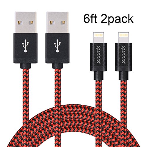 Xcords 2pcs 6FT Extra Long Nylon braided Charging Cable Data & Sync Charging Cord 8-Pin Lightning to USB Charger Cable for iPhone 7,iPhone6,6s, 6 Plus,6s Plus, iPhone 5 5s 5c,SE, iPad Air, iPod,iPod
