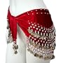 Red & Silver Dangling Coins Belly Dance Hip Wrap Belt