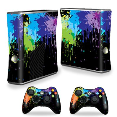 Protective Vinyl Skin Decal Cover for Microsoft Xbox 360 S Slim + 2 Controller Skins Sticker Skins Splatter