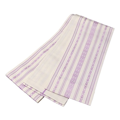 特注 長尺 本場筑前 博多織 正絹 博多帯 献上柄 半幅帯 白色 薄紫 博多情緒 ゆとりの4.0mサイズ  リバーシブル 伝統技術 博多 半幅帯 献上 小袋帯 細帯 浴衣帯