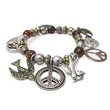 Peace Theme Tri Tone Stretch Charm Bracelet Fashion Jewelry
