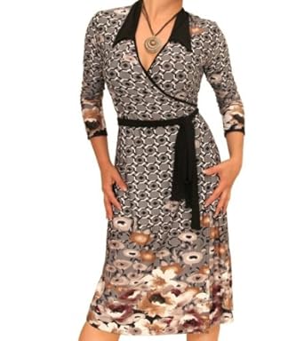 Blue Banana - Border Print Collared Wrap Dress