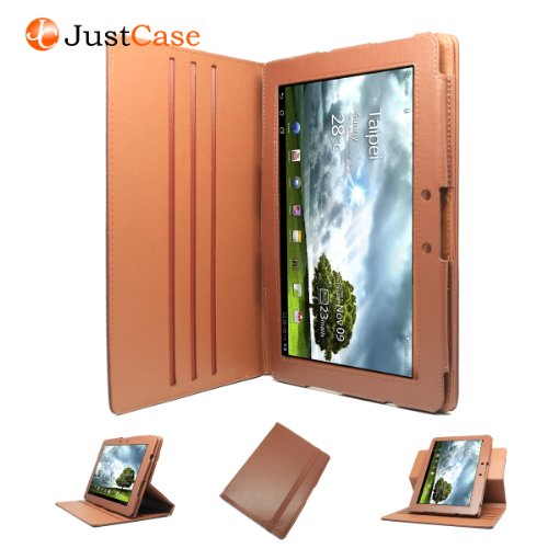 JustCase MultiDisplay Dual-View Geniune Leather Cover Case for ASUS Transformer Prime TF201-B1-GR Eee Pad 10.1-Inch Tablet (Brown)