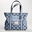 Coach Signature Poppy C Book Shopper Glam Bag Tote Navy