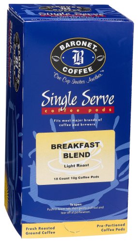 Baronet Coffee Breakfast Blend Coffee Pods, Light Roast 18-Count Boxes (Pack of 4) by Breakfast Blend