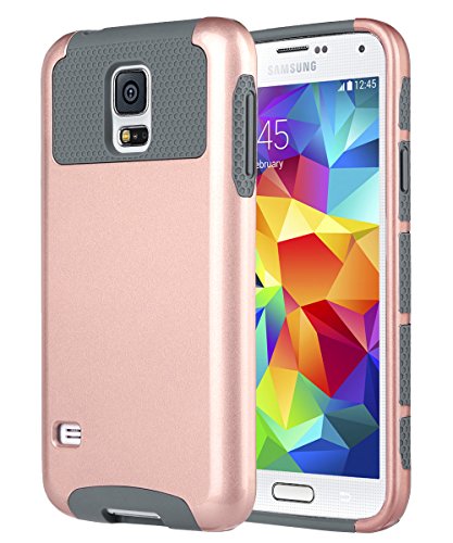 Galaxy S5 Case, S5 Case, ULAK Dual Layer Slim Hybrid Protective Case Cover for Samsung Galaxy S5 SV i9600 [Plastic Hard Shell and Flexible TPU] - Rose Gold/Gray