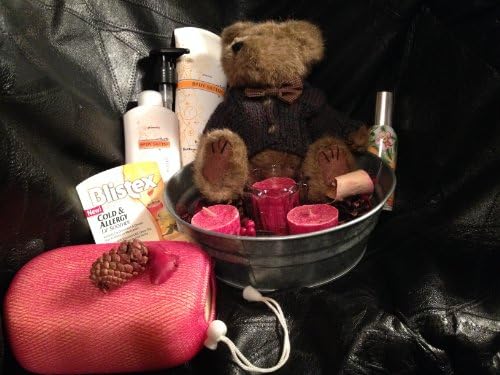 Boyds Bear in a Galvanized Tub with Body Lotion, Wash, Puff, Lip balm & Candles Pamper Her Set (12 Pieces)